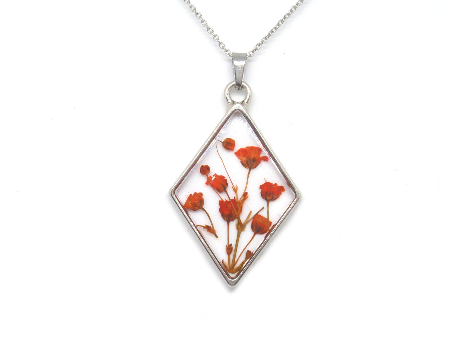 Tiny Pressed flowers Rhombus necklace real flower necklace