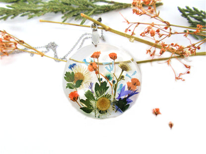 Handmade Pressed Flowers jewelry, Real Flowers necklace
