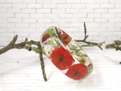 Red Rose and Daisy flowers bangle bracelet