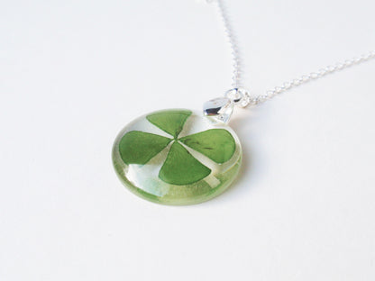 Four leaf clover resin necklace, Real clover jewelry