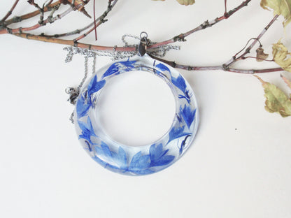 Real Flower Resin Necklace, botanical resin necklace, Blue Cornflower, bridesmaid gift