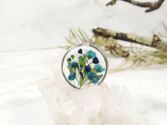 Blue Babys breath flower necklace Handmade jewelry  