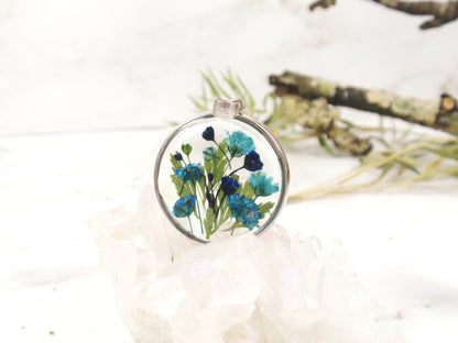 Blue Babys breath flower necklace Handmade jewelry