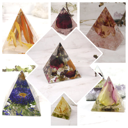 Custom made Pyramid with your flowers. Whether it's flowers from your bouquet, anniversary flowers, memorials, cremains or any flower that has special sentimental value can be turned into a piece of forever decoration art.
