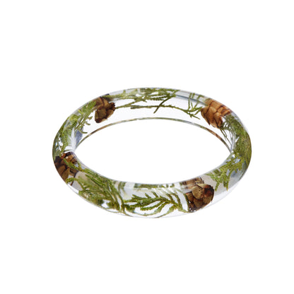 Woodland Resin Bangle, Botanical bangle bracelet, Pine cone and greens bracelet